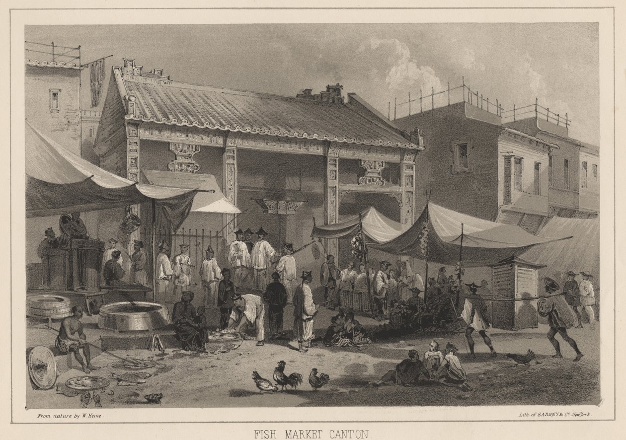 Fiskmarknaden Canton, 1855 av Wilhelm Joseph Heine