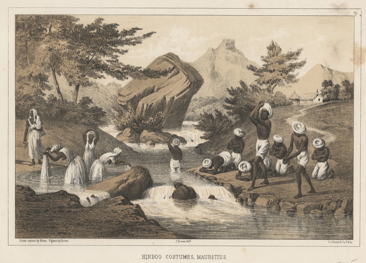 Hindu kostymer, Mauritius, 1855 av Wilhelm Joseph Heine