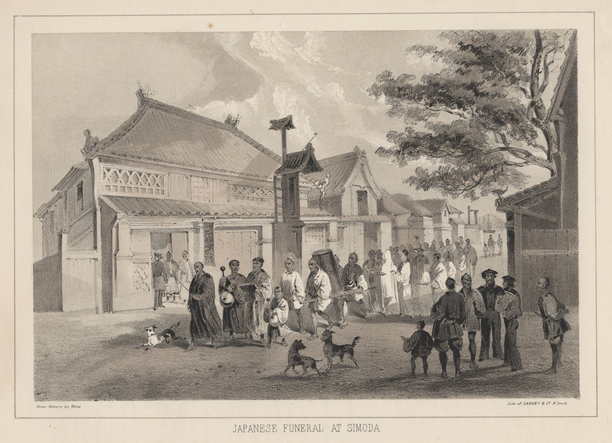 Japansk begravning i Simoda, 1855 av Wilhelm Joseph Heine