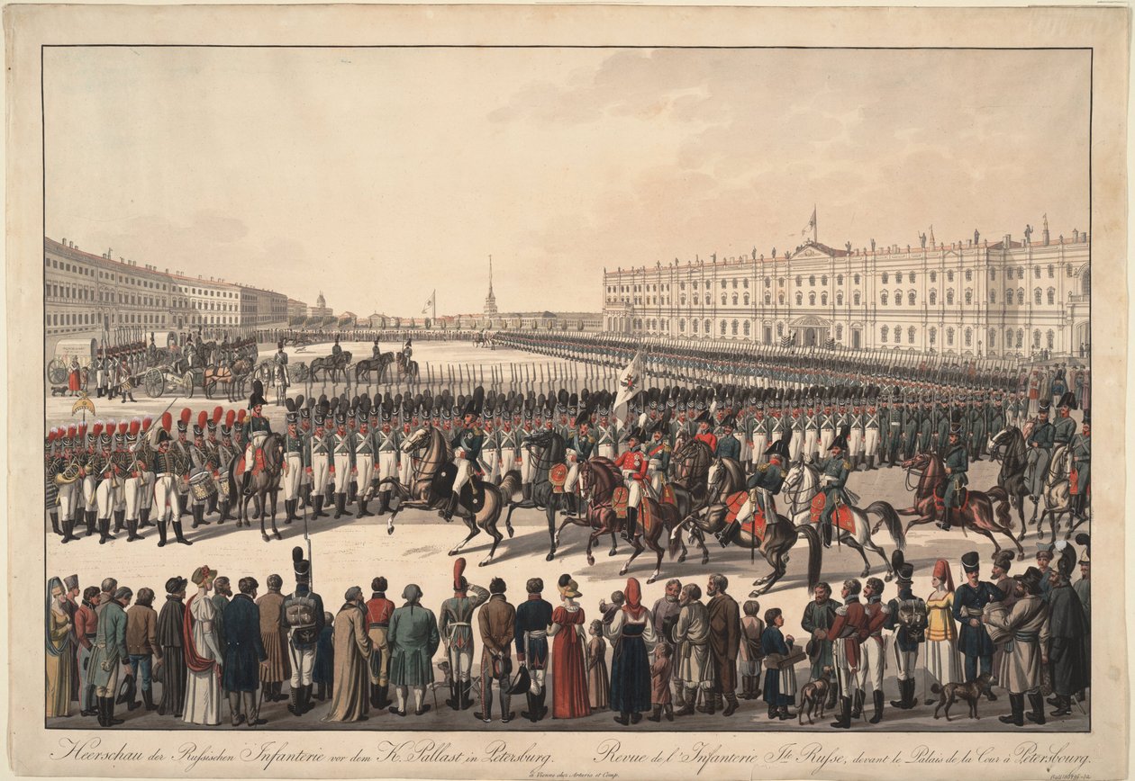 En recension av det ryska infanteriet på Palace Square i St Petersburg, 1809-1813 av Wilhelm Kobell Ritter von