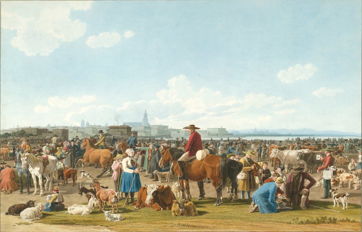 Boskapsmarknad nära Genua, 1820 av Wilhelm Kobell Ritter von