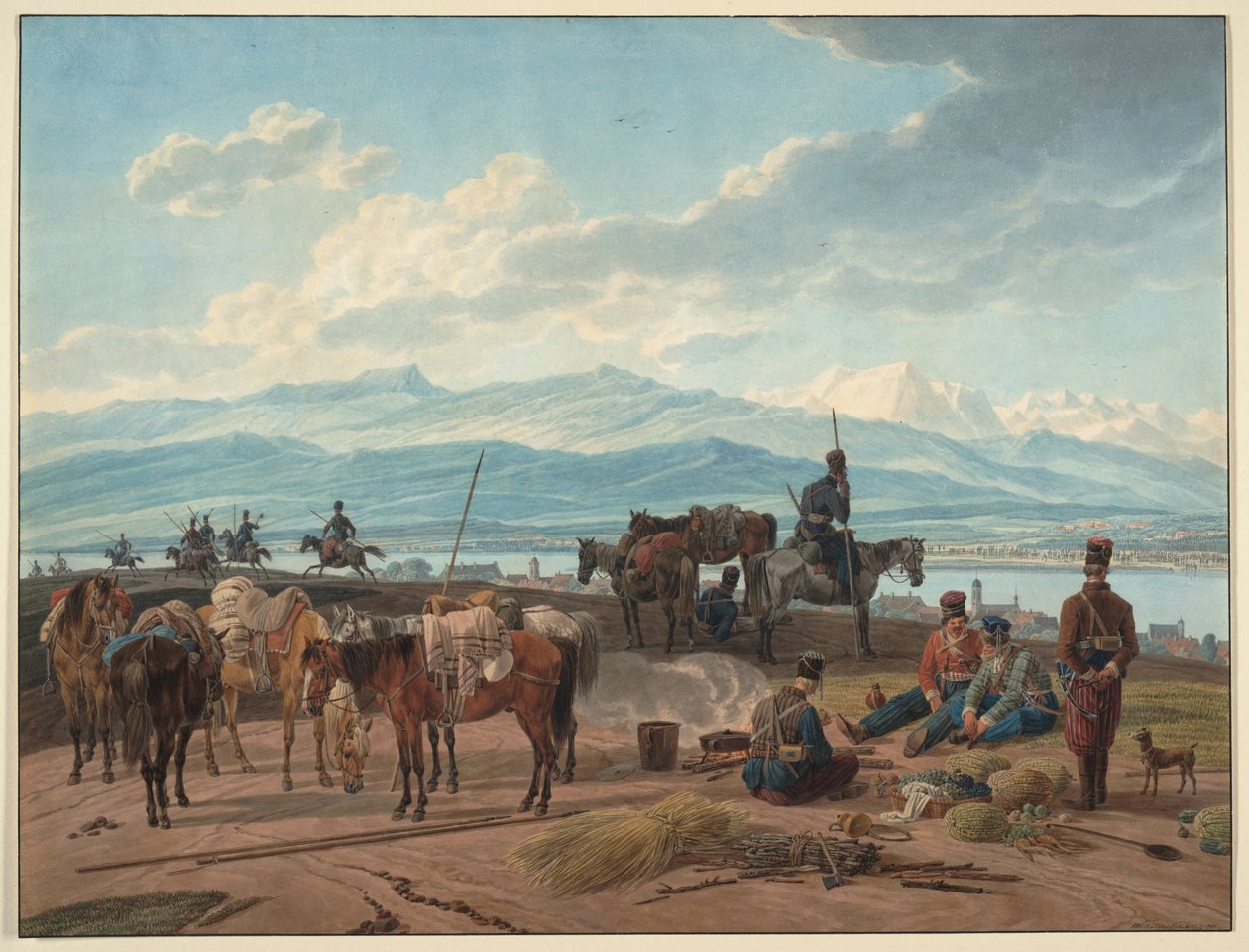 Ryska kosackernas stopp, 1804 av Wilhelm Kobell Ritter von