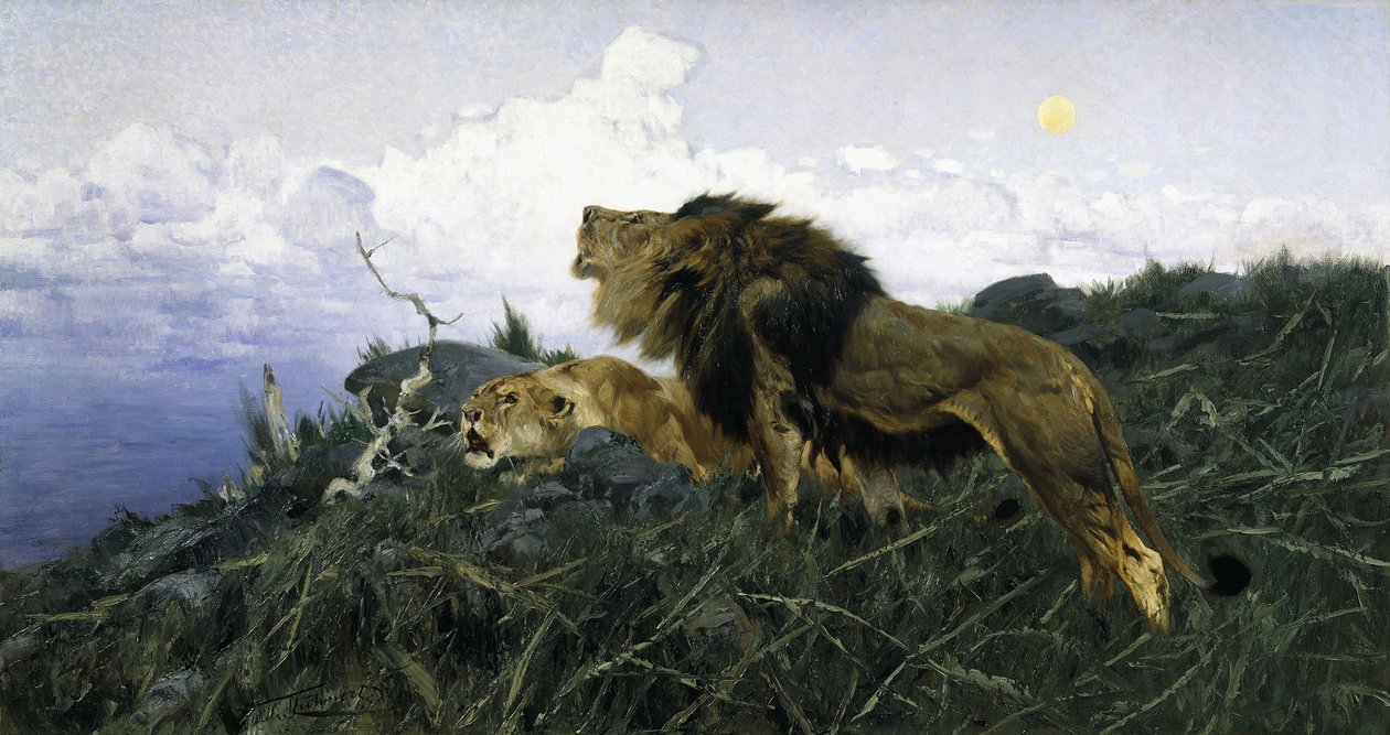 Lions i skymningen, av Wilhelm Kuhnert