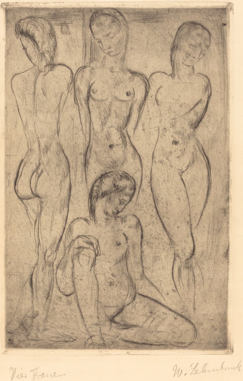 Fyra kvinnor; Tre stående, en sittande (fyra kvinnor; tre stående, en sittande) av Wilhelm Lehmbruck