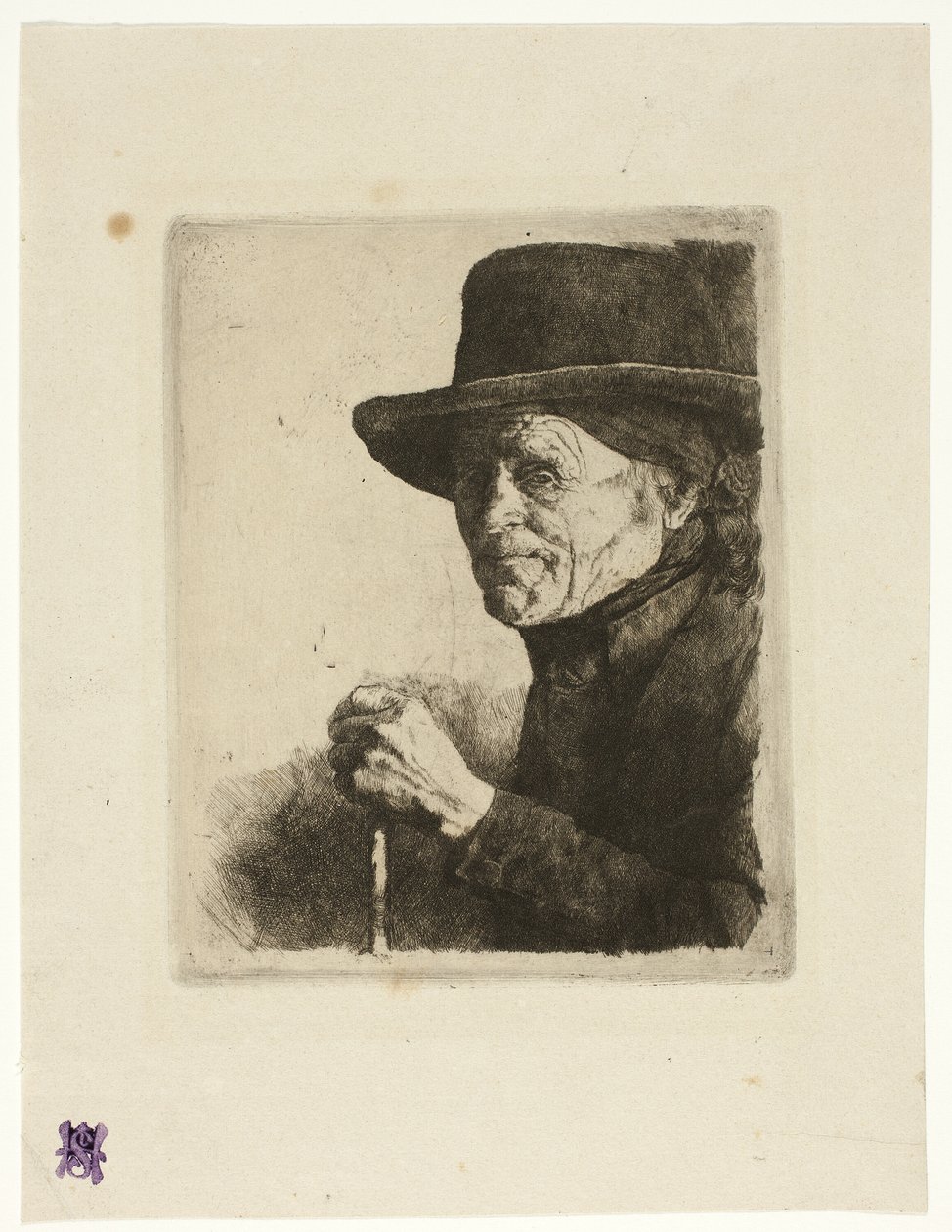 Gammal man med en käpp av Wilhelm Maria Hubertus Leibl