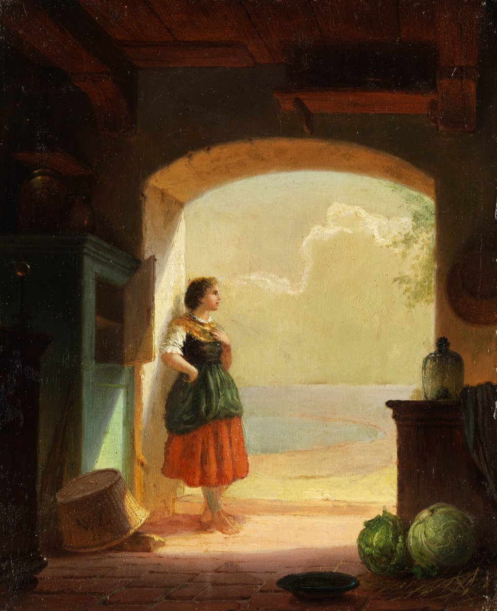 Ung flicka vid portentrén. 22,5x19 cm av Wilhelm Lichtenheld