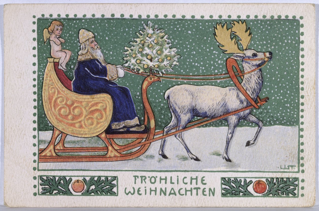Vykort föreställande jultomten på sin släde, ca 1910 av Wilhelm List