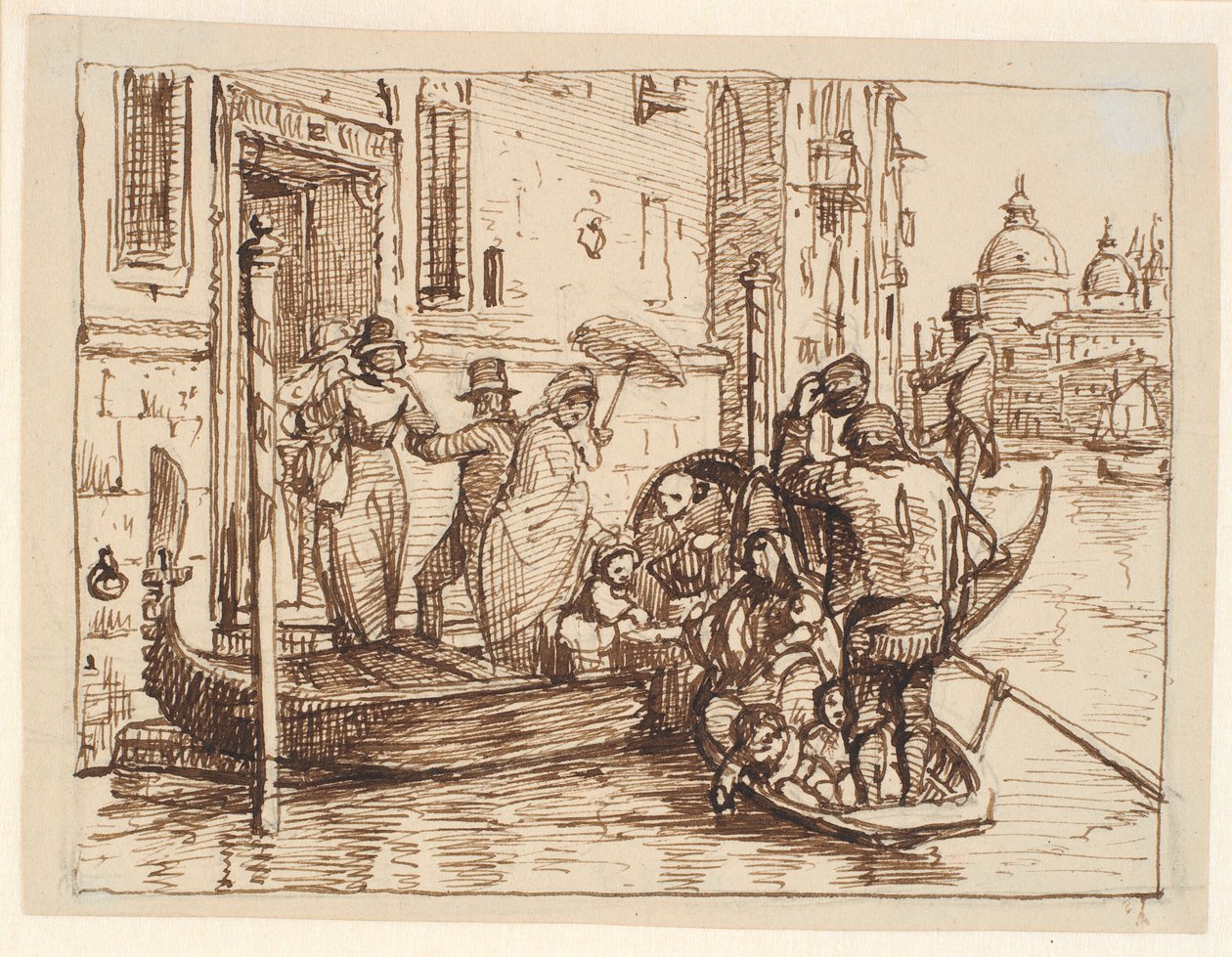 Avstigning från en gondol i Canal Grande i Venedig. I bakgrunden Santa Marie delle Salute av Wilhelm Marstrand