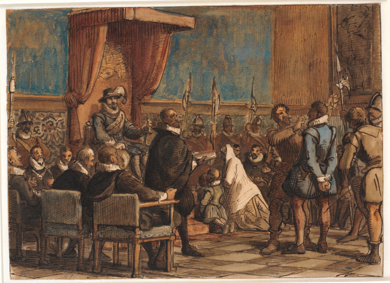 Chr. 4. låter bödeln ta kommandokedjan och svärdet från förfalskaren Christopher Rosenkrantz av Wilhelm Marstrand