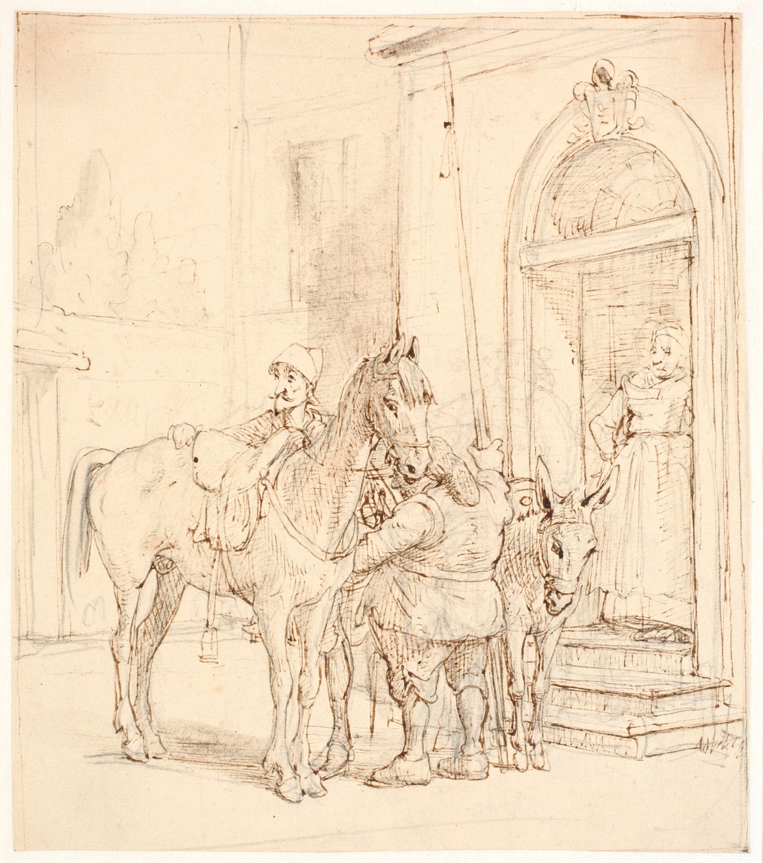 Don Quijote och Sancho Panza utanför krogen av Wilhelm Marstrand