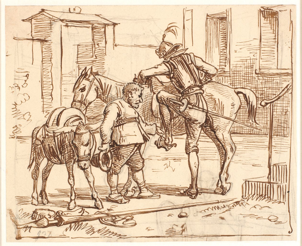 Don Quijote kliver upp på sin häst av Wilhelm Marstrand