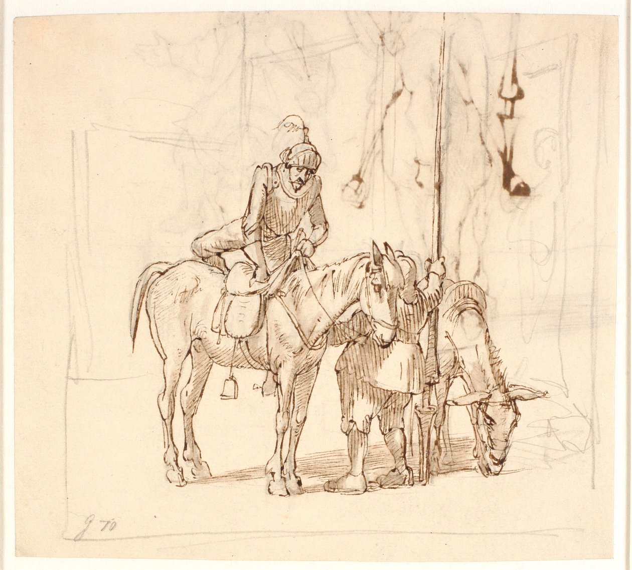 Don Quijote kliver upp på sin häst av Wilhelm Marstrand