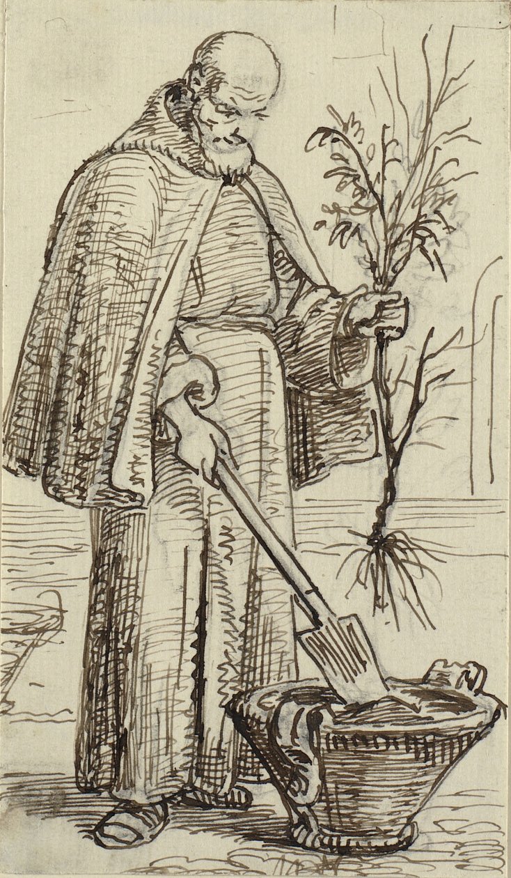 En munk planterar ett träd av Wilhelm Marstrand