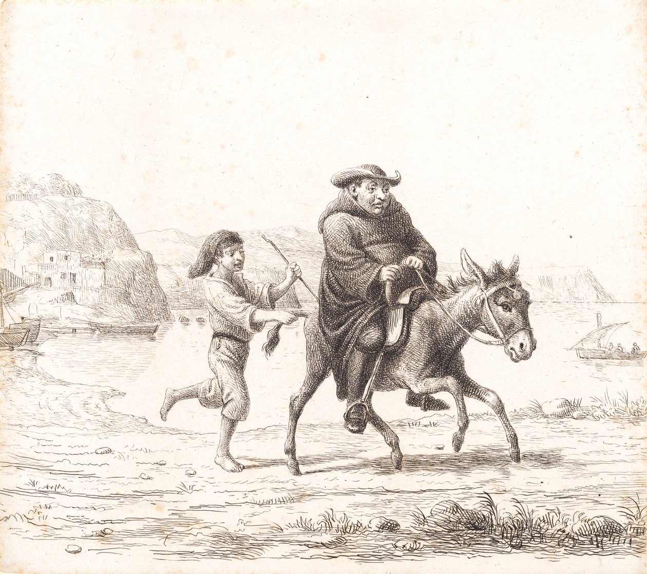 En munk som rider på en åsna följt av en italiensk pojke av Wilhelm Marstrand