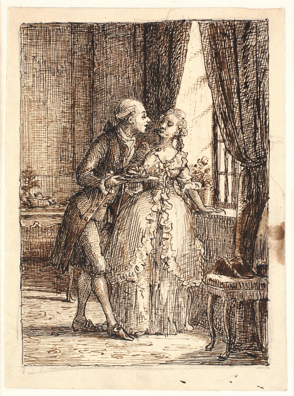 Ett ungt gift par. Kronprins Frederik (fre. 5) äter körsbär på Charlottenborg med kronprinsessan Louise av Wilhelm Marstrand