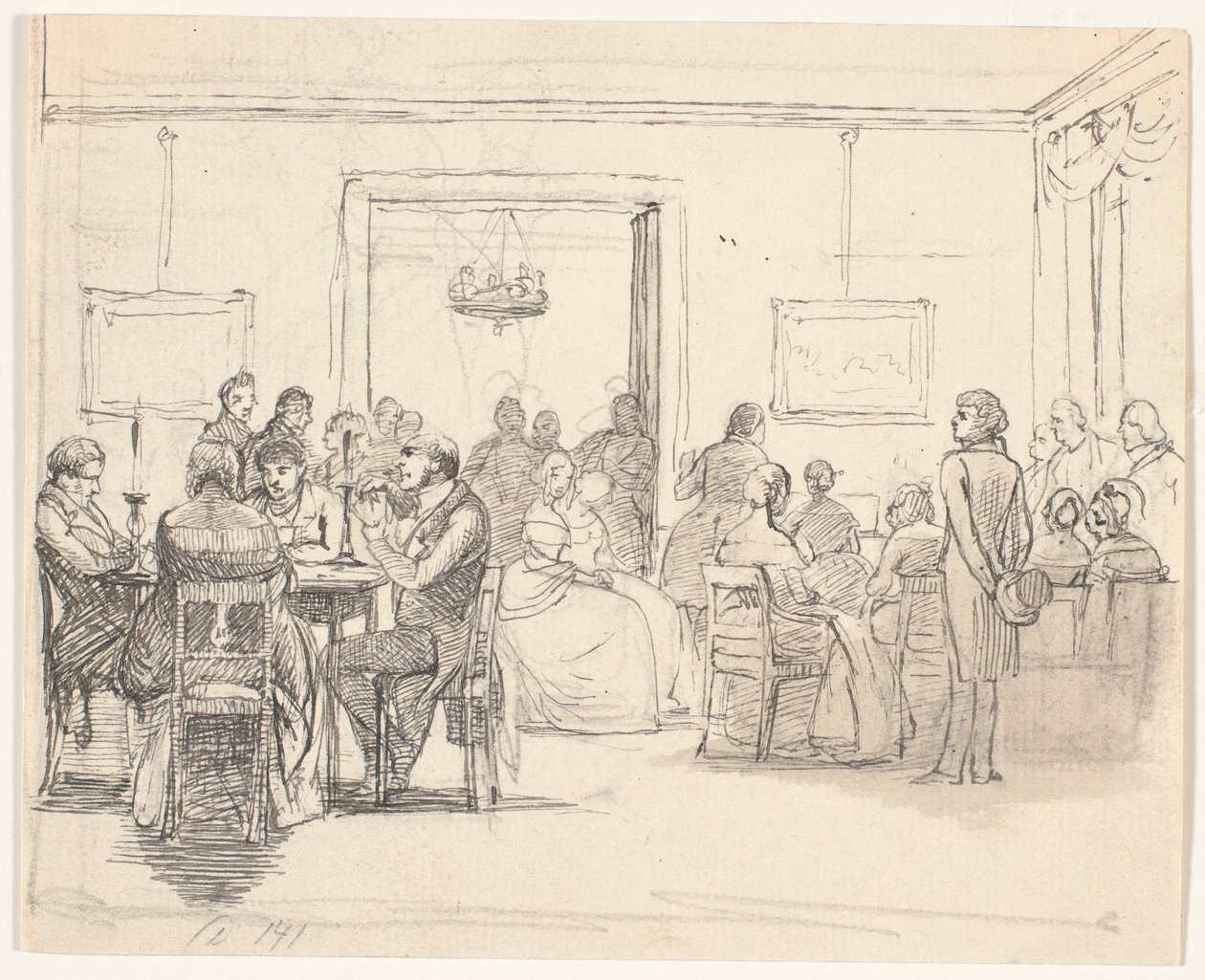 Köpenhamns samhällsscen, t.v. kortspelare, d.v.s. musik spelas där av Wilhelm Marstrand
