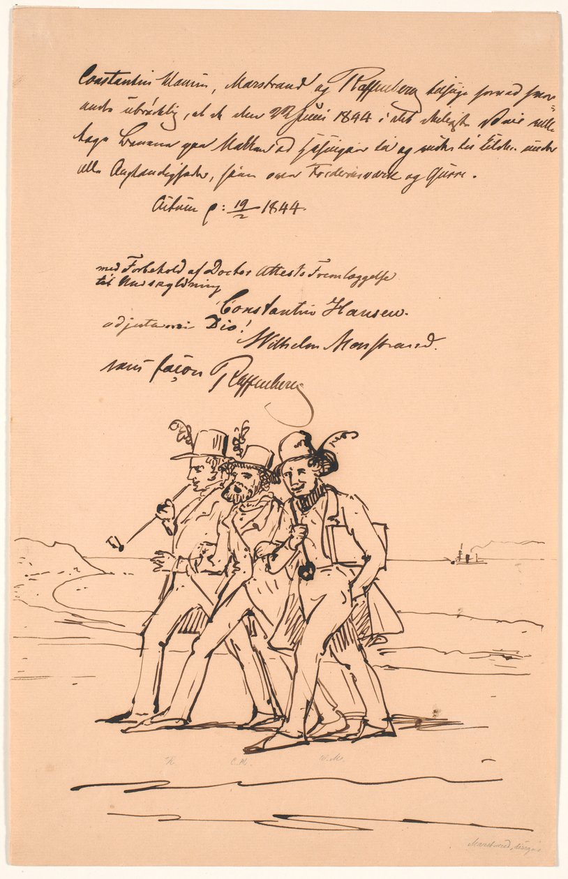 Marstrand, Constantin Hansen och Raffenberg på promenad av Wilhelm Marstrand