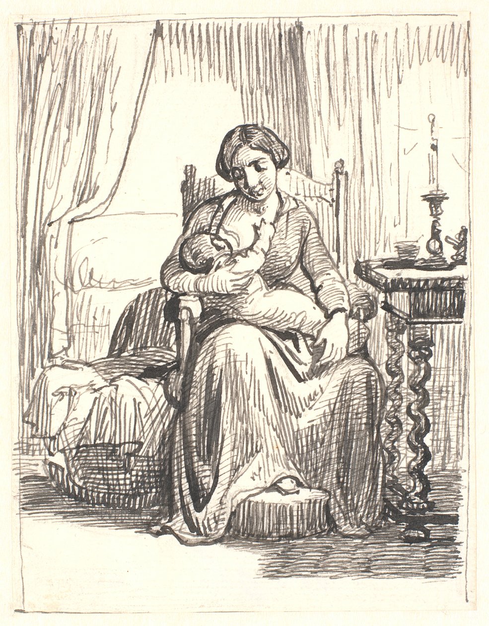 Mamma med ammande barn, t.h. tänd ljus av Wilhelm Marstrand