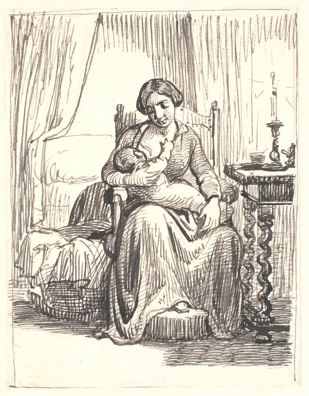 Mamma med ammande barn, t.h. tänd ljus av Wilhelm Marstrand