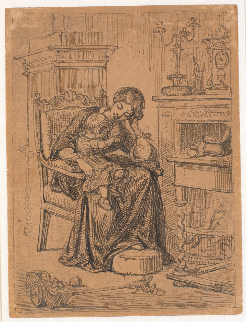 Mor och son. Interiör av Wilhelm Marstrand