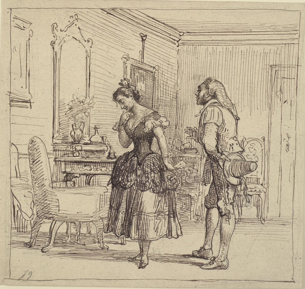 Rosina ger Figaro brevet till greve Almaviva. (Barberaren i Sevilla) av Wilhelm Marstrand