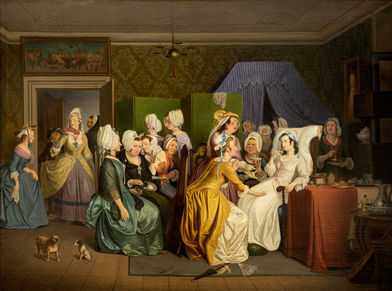 Scen ur Ludvig Holbergs "Maternity Room" (olja på duk) av Wilhelm Marstrand