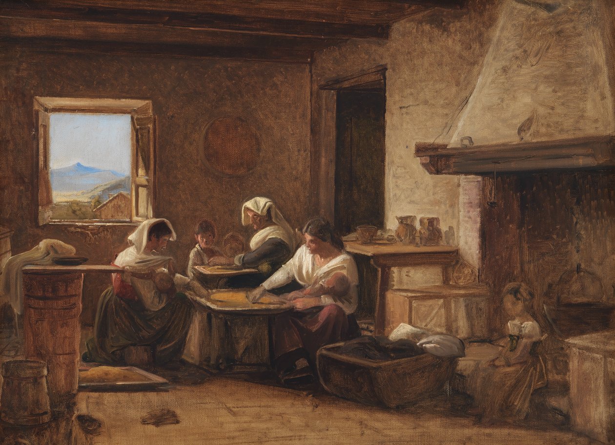 Kvinnor som arbetar i köket på en bondgård nära Olevano, Italien av Wilhelm Marstrand