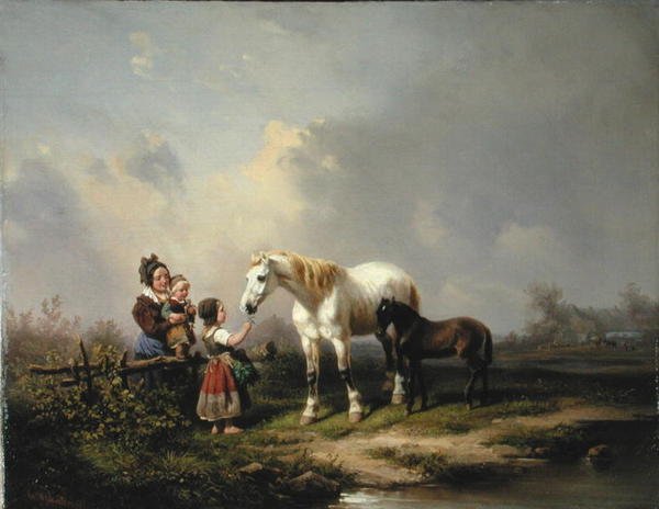 Mata stoet och fölet (olja på duk) av Wilhelm Meyerheim