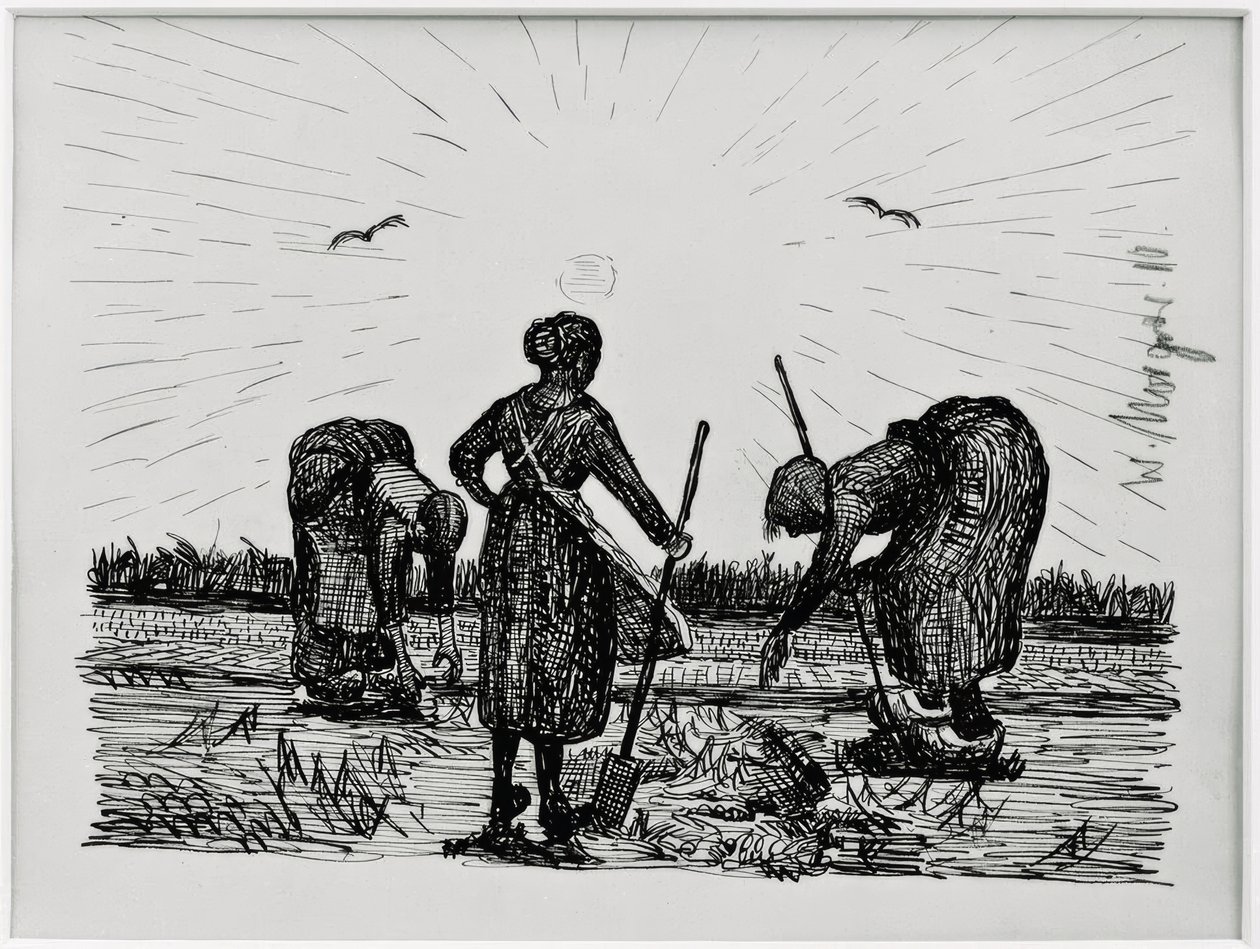Tre kvinnor på fältet av Wilhelm Morgner