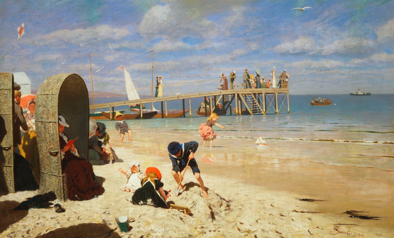 En solig dag på stranden, 1900 av Wilhelm Simmler