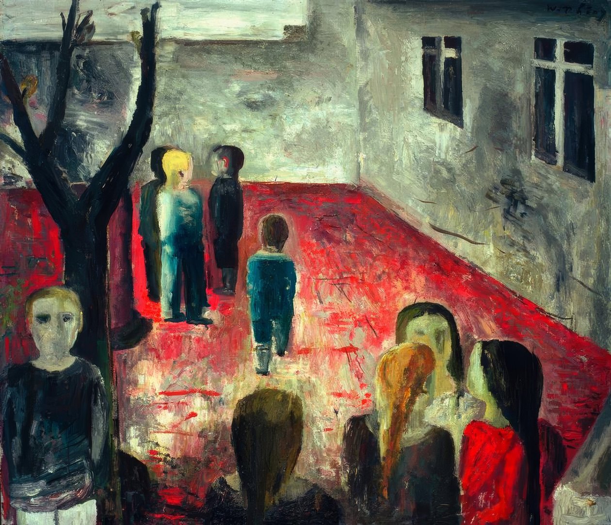 Skolgården före 1930 av Wilhelm Thöny
