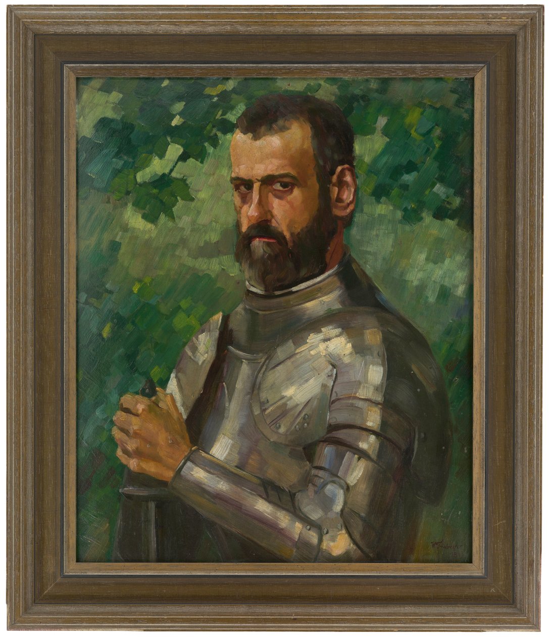 Bröstbild av en man i rustning av Wilhelm Trübner