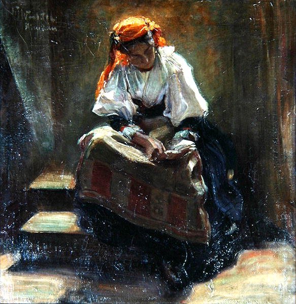 Girl with a Book, ca 1900 (olja på duk) av Wilhelm Wachtel