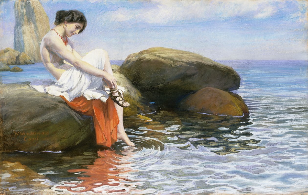 Förbereder sig för att bada (pastell på papper) av Wilhelm Wunderwald