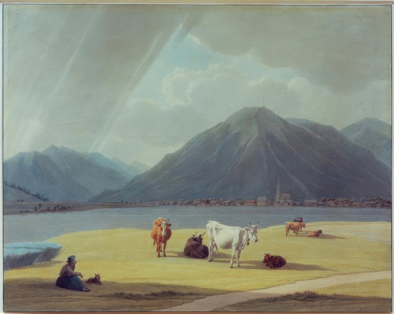 Bondfru med boskap framför Rottach-Egern av Wilhelm von Kobell