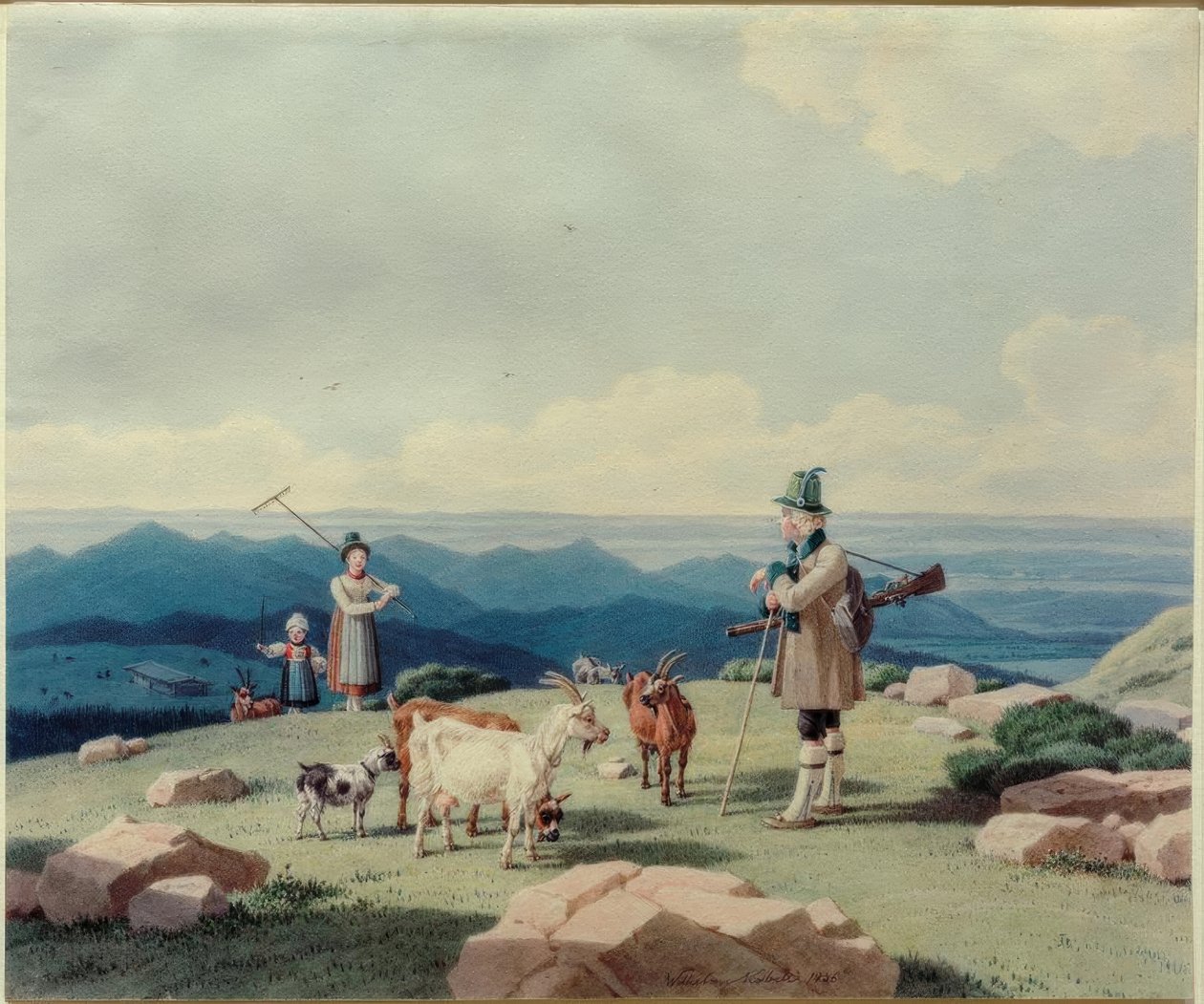 Jägare med mejerska och barn på Hirschberg av Wilhelm von Kobell