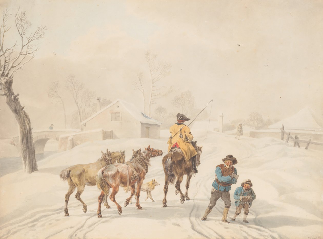 Postiljon på häst i ett vinterlandskap, ca. 1798. av Wilhelm von Kobell