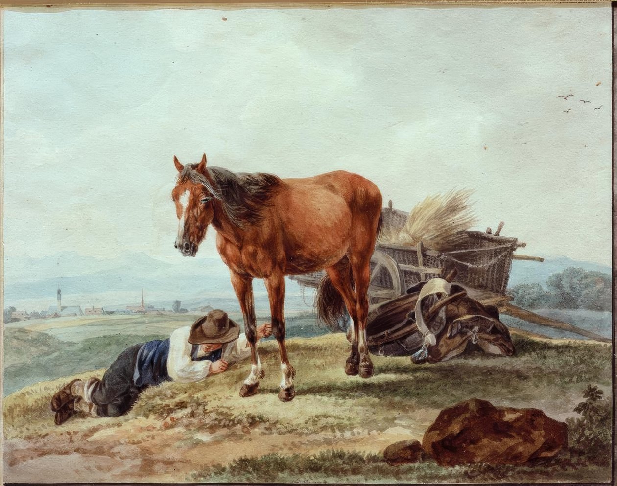 Sova bondpojke med häst av Wilhelm von Kobell