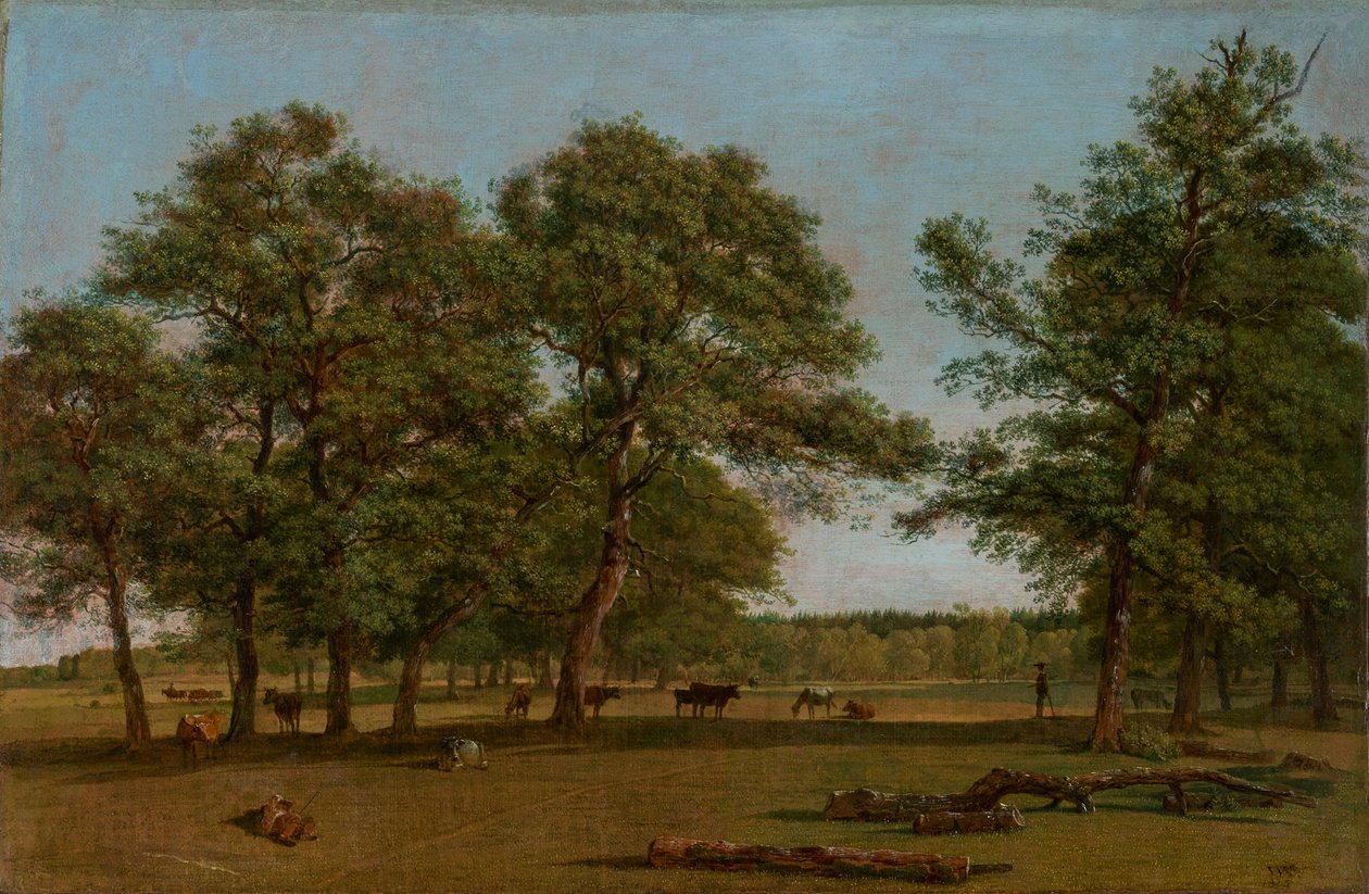 Weideauen nära Dietramszell (beteslandskap med gamla ekar) av Wilhelm von Kobell