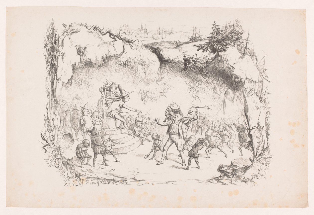 Gabriel Grub i avgrunden straffad av tomtar Konstalbum av W. P. van Geldorp (serietitel) av Wilhelmus Petrus van Geldorp