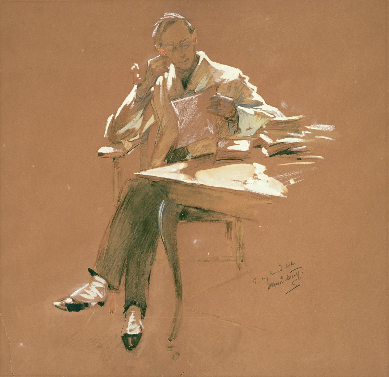 The Professor (chacoal, pastell  gouache på papper) av Willard Leroy Metcalf