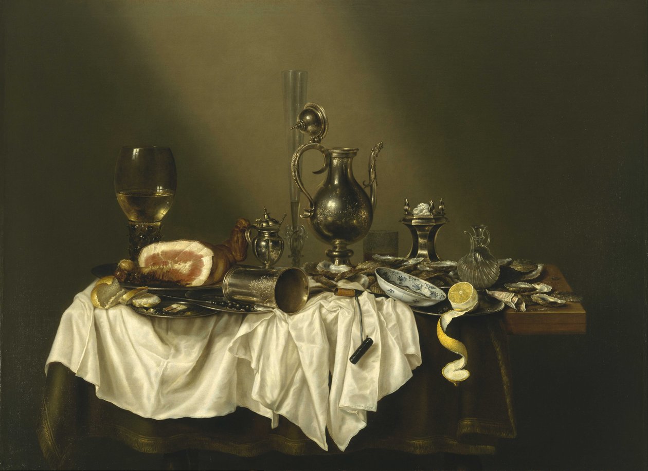 Skrivbord med skinka av Willem Claesz. Heda