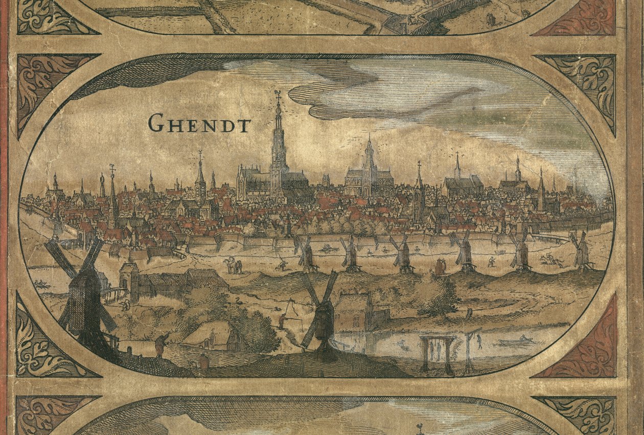 Väggkarta över Nederländerna, Willem Blaeu, detalj Ghent av Willem Janszoon Blaeu