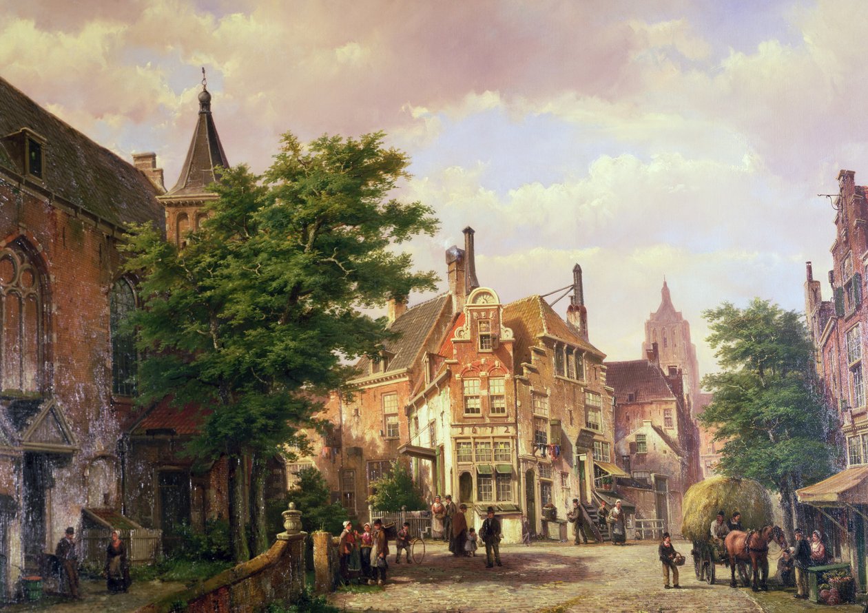 Figurer vid ett vägskäl i Amsterdam (olja) av Willem Koekkoek