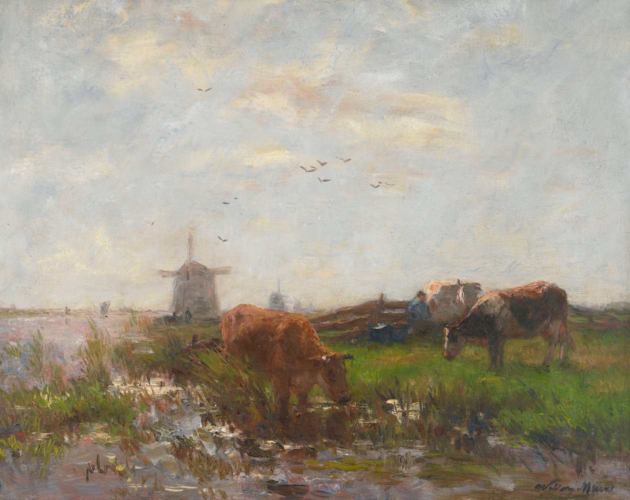 Boskap som betar vid vattenbrynet, c.1880-90 av Willem Maris