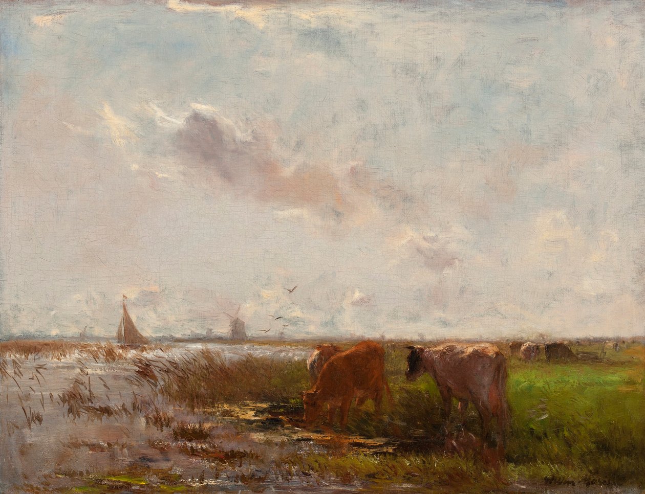 Kor i ett polderlandskap av Willem Maris