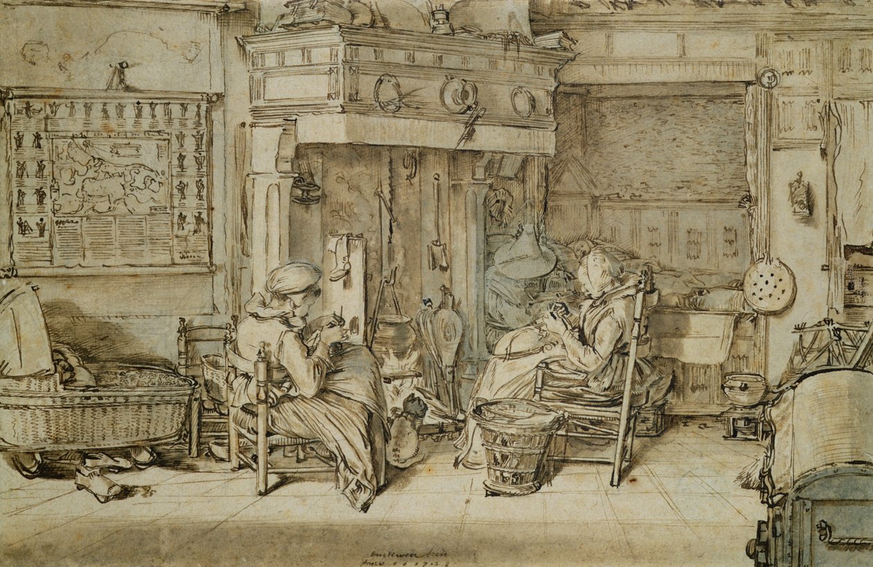 Holländsk interiör, 1617 (penna, bläck och pensel på papper) av Willem Pietersz Buytewech