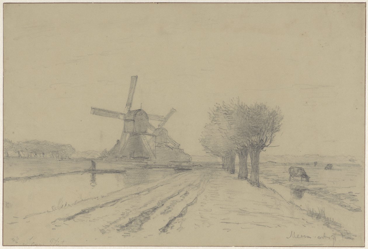 De Rode Molen en Sluismolen aan de vliet langs de Meentweg in De Meern av Willem Roelofs