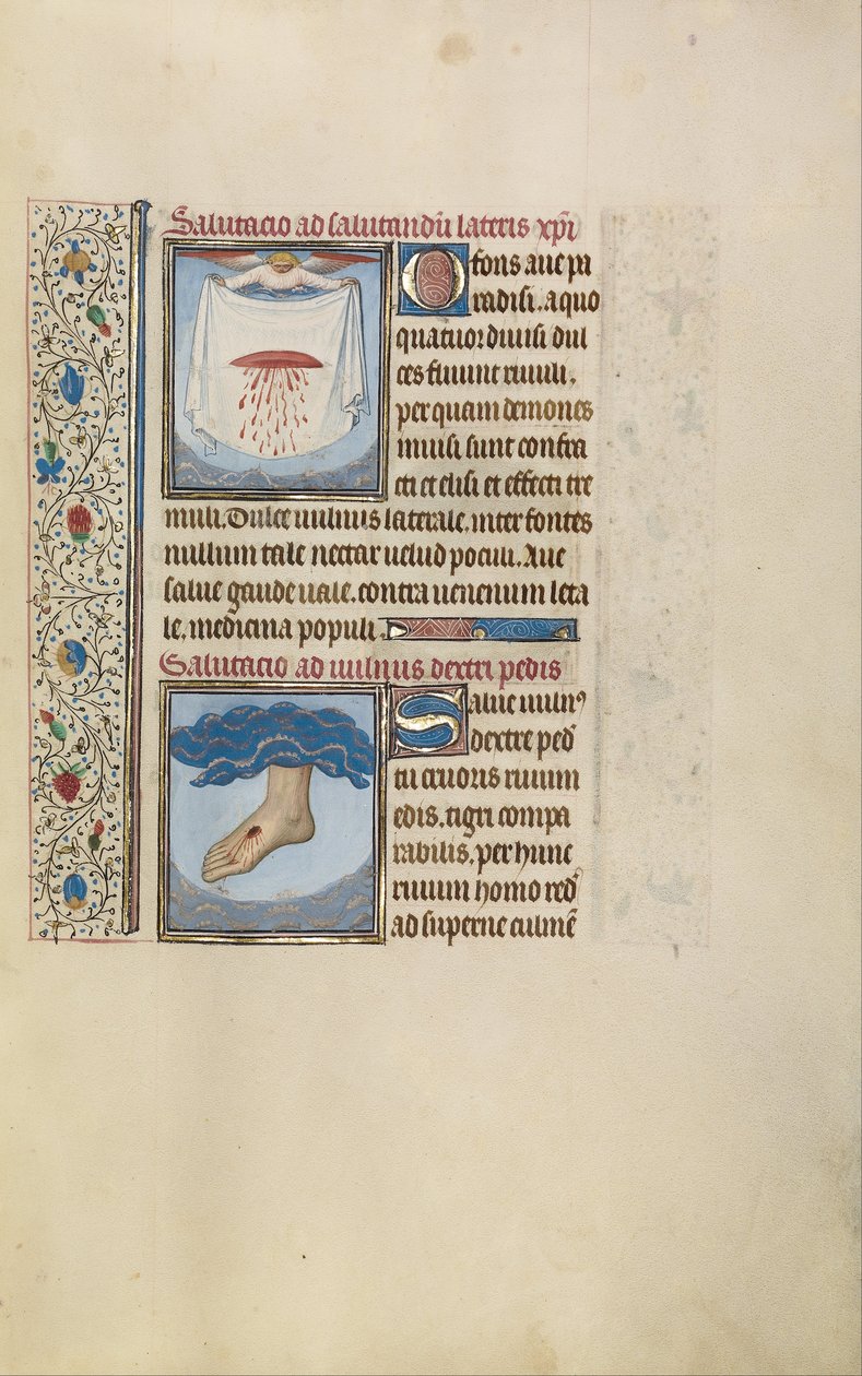 An Angel Holding a Cloth with Christs Bleeding Wound av Willem Vrelant
