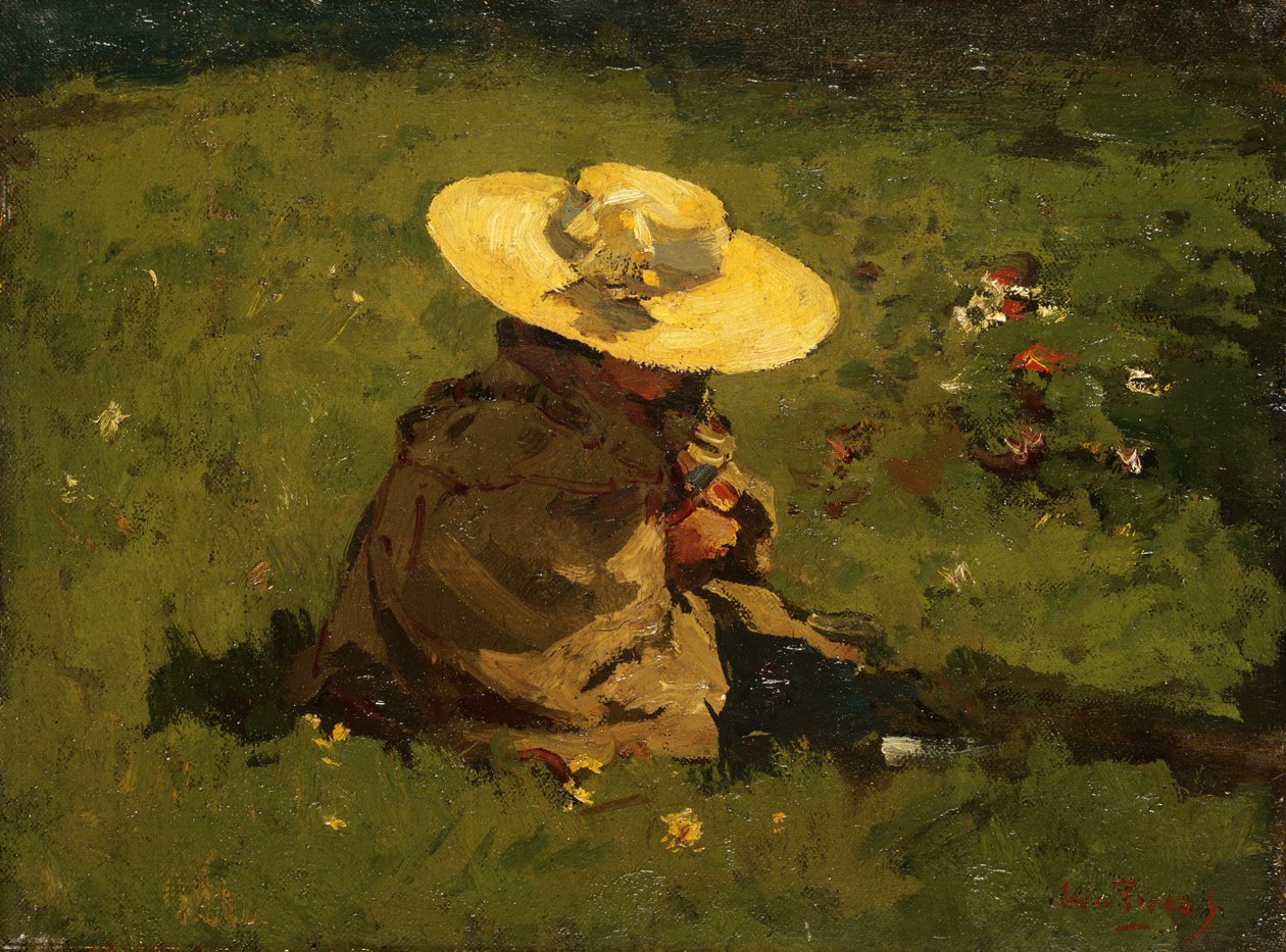 Flicka i gräset, ca 1895 (panel) av Willem de Zwart